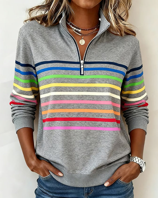 Solène | Blouse Zippé Rayé Tendance